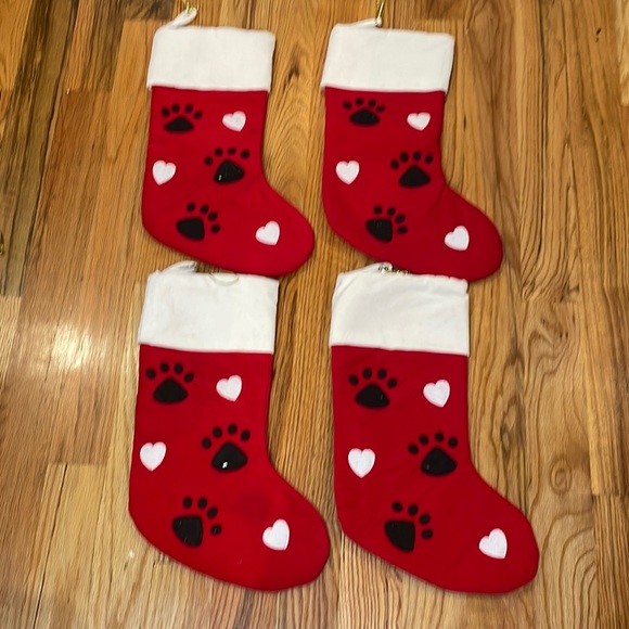 NEW BUNDLE 4 Pieces Paw print Christmas Holiday animal Cat , dog PAWS Stocking - Picture 1 of 13